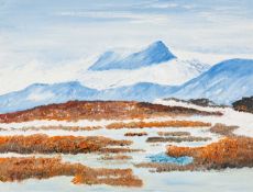 ‡ PETER GORSUCH oil on board - entitled verso, 'Pen y Fan in the Snow'