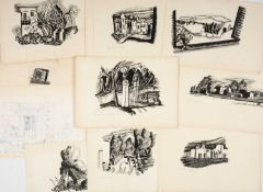‡ LESLIE MOORE (1913-1976) folio of pen and ink drawings - wartime drawings