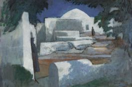 ‡ JOHN ELWYN (1916-1997) acrylic on paper - entitled 'Patterns on Patmos III (Night)'