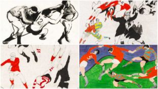 ‡ TERRY JONES (1938-1992) mixed media on paper - set of four unframed paintings