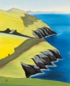 ‡ TOM JONES (1936-2017) pastel - entitled verso 'Coast from Pen y Cil'