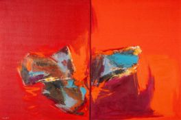 ‡ TOM NASH (b.1931) oil on canvas (a pair, diptych) - red abstract