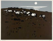 ‡ SIR KYFFIN WILLIAMS RA (1918-2006) limited edition (48/100) linocut - a group of ponies