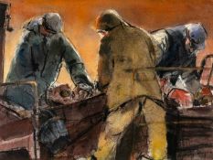 ‡ WILLIAM SELWYN (b.1933) mixed media - entitled verso 'Potato Harvesters'