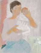‡ CLAUDIA WILLIAMS (1933-2024) pastel - entitled verso, 'Mother and Young Baby'