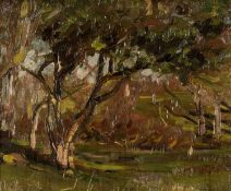 ‡ JOHN CYRLAS WILLIAMS (b.1902) oil on canvas - woodland landscape