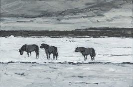 ‡ SIR KYFFIN WILLIAMS RA (1918-2006) oil on canvas - entitled verso 'Ponies in the Sea' on Martin