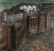 ‡ KEITH BOWEN (b. 1950) pastel - sheep pen, signed and dated 1985