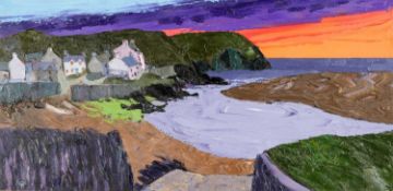 ‡ GWILYM PRICHARD (1931-2015) oil on canvas - entitled verso, 'Red Sky at Night'