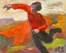 ‡ KEVIN SINNOTT (b.1947) oil on panel - entitled verso, 'Study for Trying to Catch the Wind' on Ffin