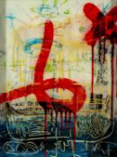 NEALE HOWELLS (b.1965) mixed media on glass - entitled verso, 'It's Over and...'