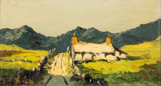 ‡ CHARLES WYATT WARREN (1908-1993) oil on board - entitled verso, 'Lane Near Snowdon', signed, 19