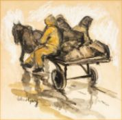 ‡ VALERIE GANZ (1936-2015) mixed media - cockle pickers with horse and cart
