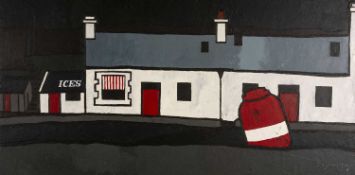 ‡ TOM JONES (1936-2017) oil on panel - entitled verso, 'Moelfre'