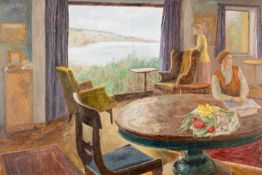 ‡ FELICITY CHARLTON (1913-2009) oil on board - entitled verso, 'Winter Room at Porthkerry 1986'