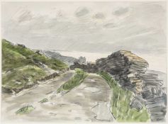 ‡ SIR KYFFIN WILLIAMS RA (1918-2006) watercolour - entitled verso, 'Harlech Castle'