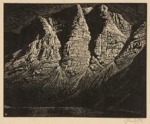 ‡ JOHN PETTS (1914-1991) wood engraving - entitled verso 'The Three Crags'