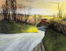 ‡ OGWYN DAVIES (1925-2015) gouache - Road in Tregaron, signed and dated '61