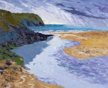 ‡ GWILYM PRICHARD (1931-2015) oil on canvas - entitled verso, 'Ceg yr Afon'