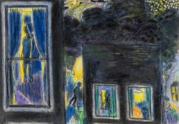 ‡ ERNEST ZOBOLE (1927-1999) mixed media - entitled verso 'Figures at Window at Night'