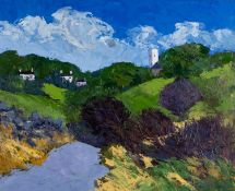 ‡ GWILYM PRICHARD (1931-2015) oil on canvas - Church Tower, Manorbier
