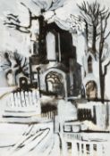 ‡ GWILYM PRICHARD (1931-2015) watercolour - winter scene with church doorway