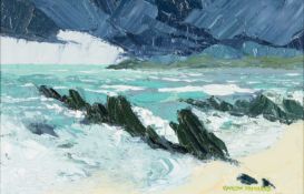 ‡ GWILYM PRICHARD (1931-2015) oil on canvas - entitled verso, 'Traeth Mawr'