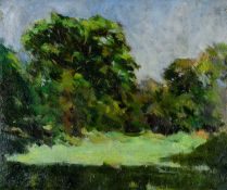 ‡ JOHN CYRLAS WILLIAMS (b.1902) oil on canvas - woodland with open clearing