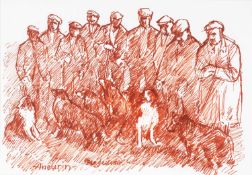 ‡ ANEURIN JONES (1930-2017) pen and ink - entitled verso, 'Bugeiliaid'