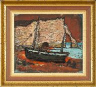 ‡ CHARLES WHITE (1928-1997) oil on board - entitled verso, 'Étretat, France'