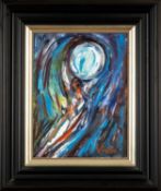 ‡ ANDREW VICARI (b.1932) oil on canvas - figure framing the moon