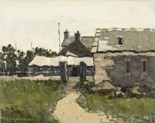 ‡ WILF ROBERTS (1941-2016) oil on canvas - entitled verso, 'Anglesey Farm'