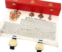 GRANT OF ARMS LETTERS PATENT to James Eric Maurice of Llanarth, Dyfed, dated 17th October 1989