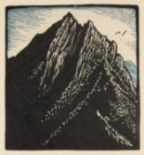 ‡ JOHN PETTS (1914-1991) colour wood engraving - entitled verso 'Y Grib Goch'