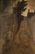 ‡ GEORGE CHAPMAN (1908-1993) oil on canvas - entitled 'Two Men Passing', painting on reverse