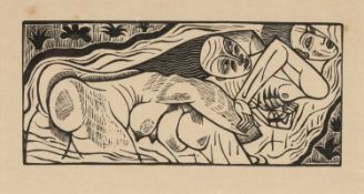 ‡ DAVID JONES (1895-1974) wood engraving - entitled verso 'Female Yahoo Embraces Gulliver