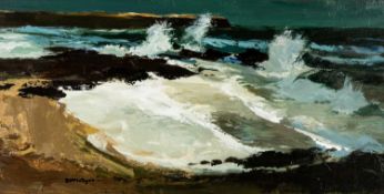 ‡ DONALD McINTYRE (1923-2009) acrylic - entitled verso, 'Storm, Port Eynon'