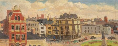 ‡ HOWARD ROBERTS (1922-2001) oil on panel - entitled verso 'St Mary's Street, Cardiff'