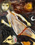 ‡ IWAN BALA (b.1956) mixed media on panel - two figures, one in sunlight the other in darkness