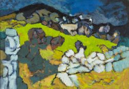 ‡ JOHN ELWYN (1916-1997) oil on canvas - landscape with collapsed dry-stone wall