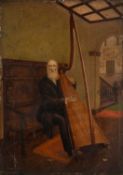 UNKNOWN 19TH CENTURY oil on panel - portrait of Mr John Roberts b. 1816, Royal Welsh Harpist