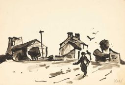 ‡ SIR KYFFIN WILLIAMS RA (1918-2006) inkwash - entitled verso, 'Llanfechell'