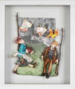 ‡ LUNED RHYS PARRI (b.1970) mixed media and paper construction - a windy day with two figures