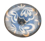 ‡ MORGEN HALL (1960-2016) ceramic banana bowl, baby blue ground with white pattern