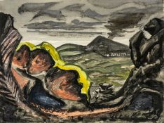 ‡ ERIC MALTHOUSE (1914-1997) mixed media - entitled verso, 'Pithead'