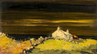 ‡ CHARLES WYATT WARREN (1908-1993) oil on board - entitled verso, ''Cottage at Moelfre, Anglesey'