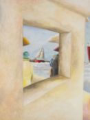 ‡ EMRYS WILLIAMS (b.1958) acrylic on panel - entitled verso, 'Rendevous Near the Shelter'