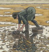 ‡ ALAN WILLIAMS (b.1951) acrylic and watercolour - entitled verso, 'Cockle Picker'