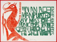 ‡ PAUL PETER PIECH (1920-1996) two colour woodcut print - quote from Welsh novelist and poet Emyr