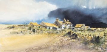 ‡ MALCOLM EDWARDS (b. 1934) watercolour - farmstead with dark skies looming